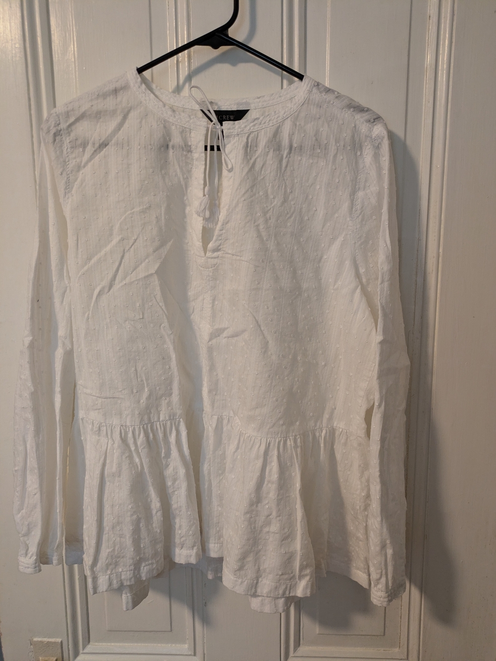 Women’s J.Crew White Peasant Blouse with Ruffle Hem
